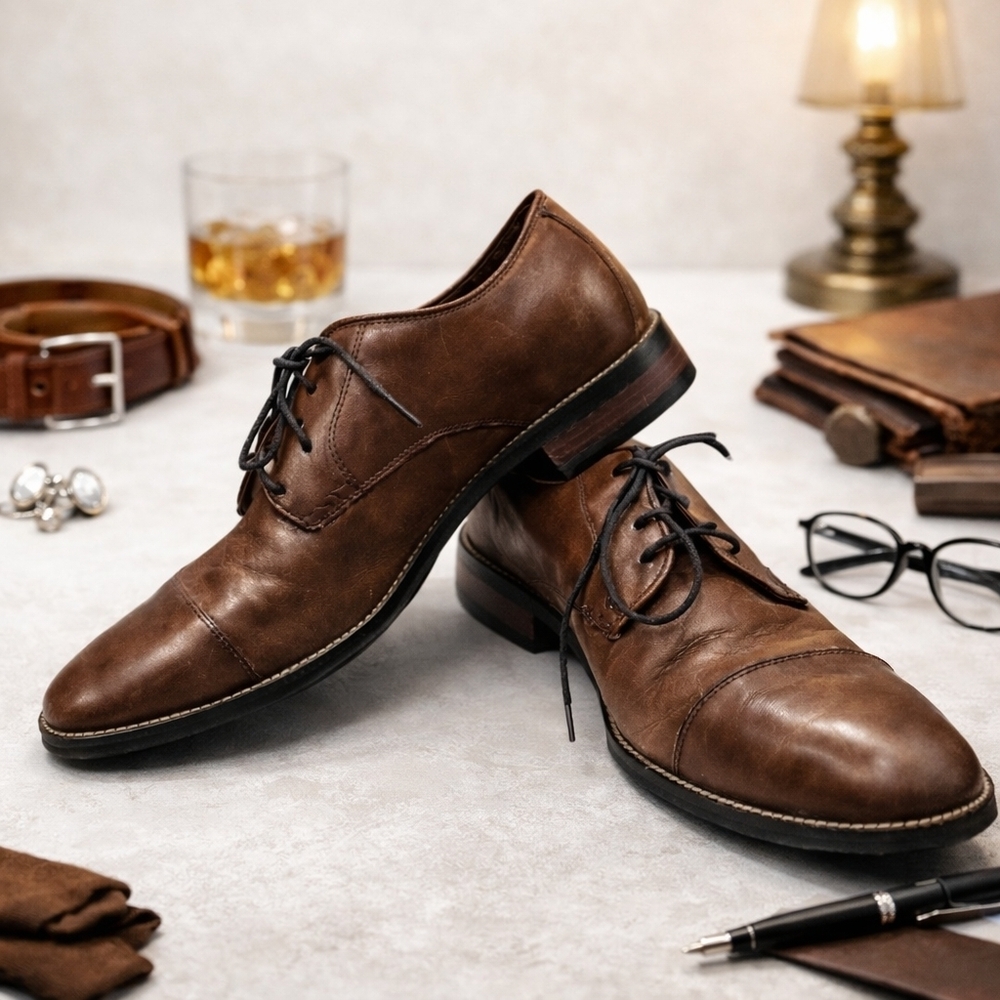 Cole Haan Lenox Hill Cap Toe Lace Up Brown Leather Loafers/shoes. Mens 8
